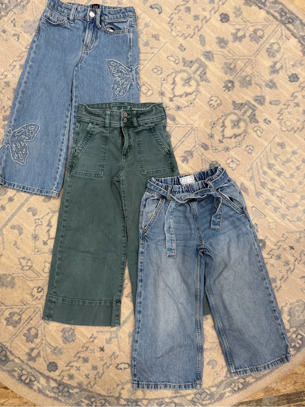 GAP Green Wide-Leg Kids Jeans with Denim Pairing